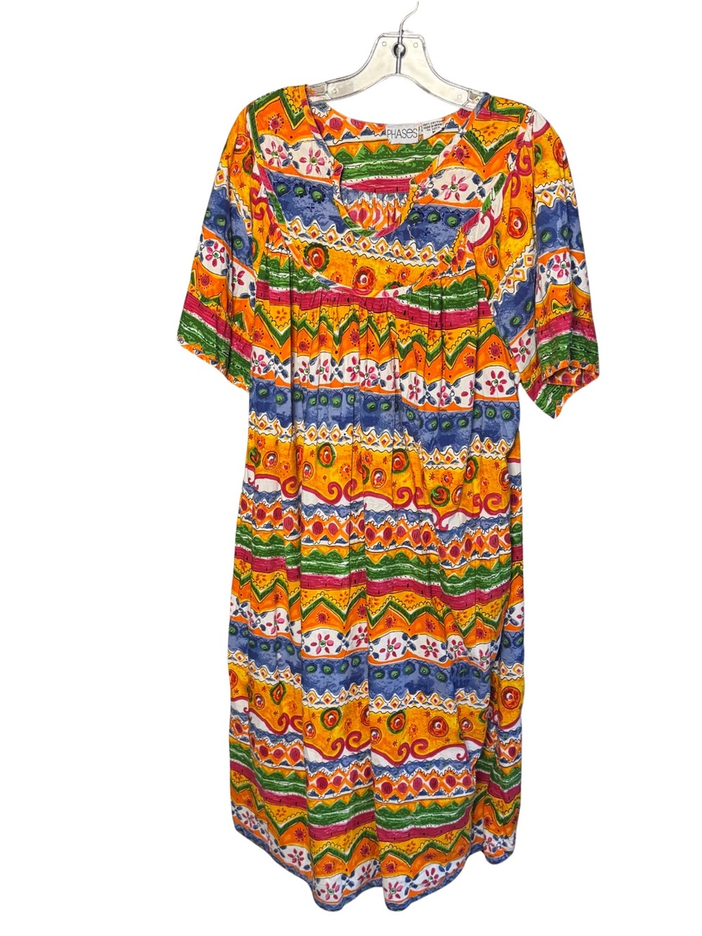 Vintage Phases Colorful‎ Bold Boho Beaded Artsy Summer House Dress Size Medium